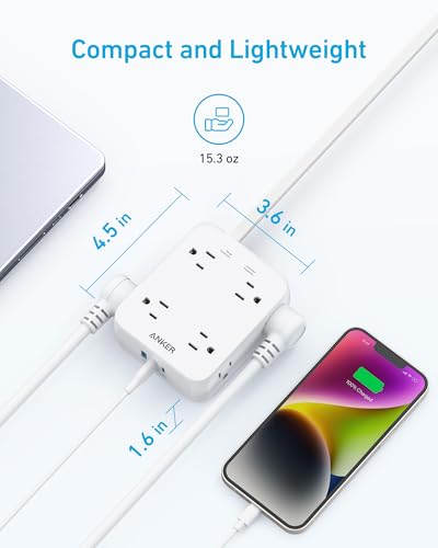 Anker Power Strip with 2000J Surge Protector, 10ft Outlet Extender, 20W 8AC (Pack of 2) - color: Shell White, size: 10FT (Pack of 2)