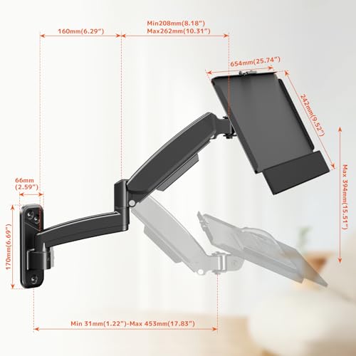 Keyboard Tray Wall Mount,Sit-Stand 26 Inch Keyboard and Mouse Stand,Black - size: Long Arm