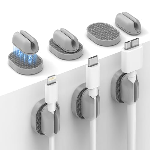 6 Pack Magnetic Cable Holder [2 in 1 Magnet & Adhesive] Cable Clips Silicone for Phone Charger, SODI Minimalist Cord Holder for Nightstand, Adhesive Cord Organizer for Desk, Car, Office (White) - color: 6-Gray