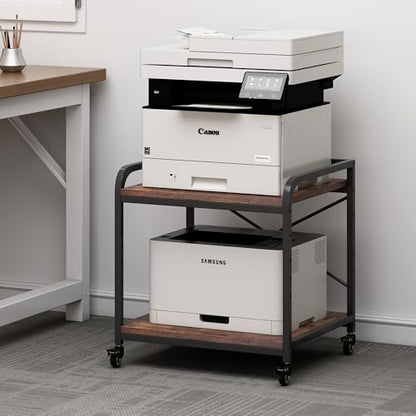 Fannova Large Size Under Desk Printer Stand, Height Adjustable Top Shelf | Table Top 20"x20", Fits 3D/Laser Printer, Heavy Duty Industrial Wheels, 2 Tier Rolling Cart Home Office Storage, Rustic Brown - color: Rustic Brown