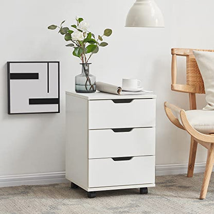Farini 3-Drawer Vertical Filing Cabinet Rolling Wood Mobile File Cabinets Under Desk for Home Office with Casters，White,Fully-Assembled - color: White, style: Fully-assembled