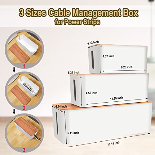 128PCS Cable Management Box 3Pack Cable Management Kit for Power Strip to Hide Wires,Cord Hider Boxes,Cord Box Safe ABS Material Wire Organizer of Cable Clips Sleeve for Home & Office, White - color: White