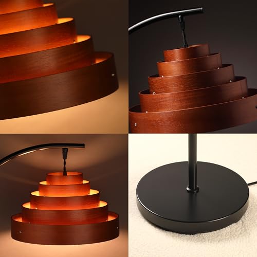 O’Bright Strata Wooden Floor Lamp - Mid Century Modern Standing Lamp with Layered Wood Shade, Tall Reading Lamp for Living Room, Bedroom, Office, Black, Dark Oak, Cascade Shade - color: Black-Dark Oak-Cascade