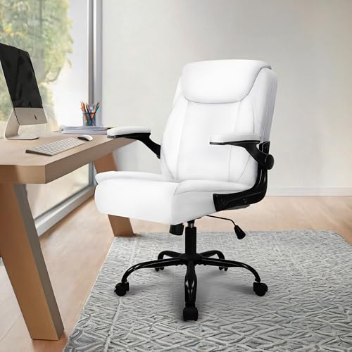 NEO CHAIR PU Leather Office Desk Chair with Adjustable Arms, All White - color: All White