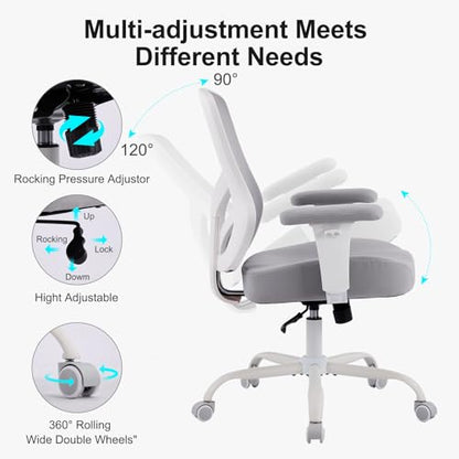 YFO Ergonomic Office Chair, Mesh Computer Desk Chair | Adjustable Back Lumbar Support and Armrests, Comfy Executive Rolling Swivel Task Chair for Home Office, Grey - color: Grey