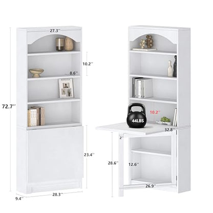 Einhomn Folding Desk with Storage, Space-Saving Foldable Convertible Writing Table, Wall Mount Fold Out Computer Desk for Home Office, Craft Room, Living Room, Bedroom, White - color: White