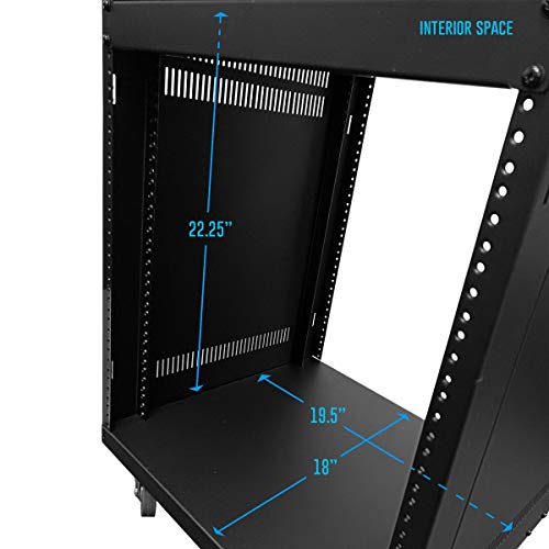AxcessAbles 12U Network Rack with Wheels - 500lb Capacity, 18" Depth | 19-Inch Open Frame AV Rack Case with 3” Caster Wheels | Screws, Spacer, Tool Included - color: RK12U