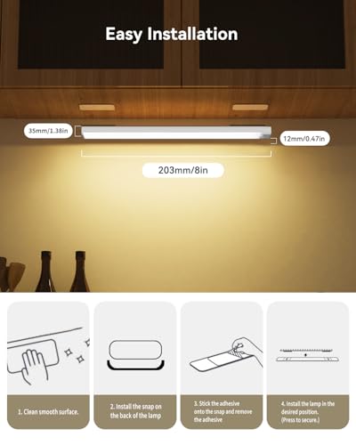 Under Cabinet Lighting Wireless, 3 Packs Rechargeable Motion Sensor Light Indoor Disassembled, 3 Color Temps Closet Light Stick on, 8 Inches Under Counter Lights for Kitchen, Wardrobe, Bedroom