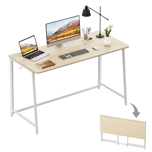WOHOMO Folding Desk, 47.2" Foldable Computer Table for Small Spaces, Oak - color: Beige, size: Extra Large Size:47.2 x 19.6