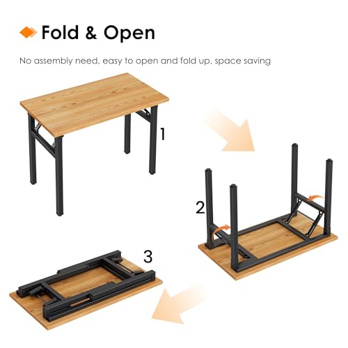 Need Small Folding Computer Desk, 35.8 Inch Writing Table, Teak & Black - color: Teak & Black, size: 35.8 inches
