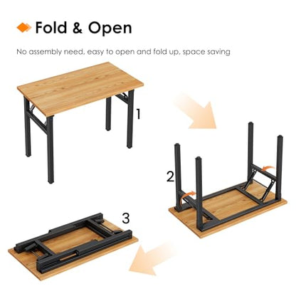 Need Small Folding Computer Desk, 35.8 Inch Writing Table, Teak & Black - color: Teak & Black, size: 35.8 inches