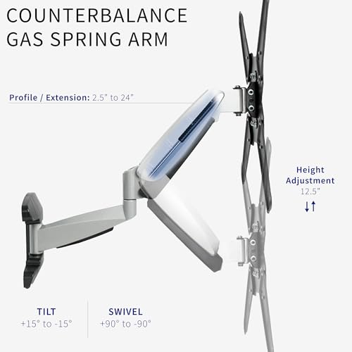 VIVO Counterbalance 40 to 70 inch LCD LED Plasma Screen TV Wall Mount, Above Fireplace Height Adjustable Pneumatic Spring Fully Articulating Bracket, Silver, MOUNT-VW03G - size: 40-70" screens, style: Wall Mount