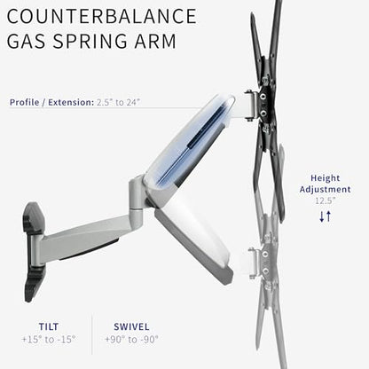 VIVO Counterbalance 40 to 70 inch LCD LED Plasma Screen TV Wall Mount, Above Fireplace Height Adjustable Pneumatic Spring Fully Articulating Bracket, Silver, MOUNT-VW03G - size: 40-70" screens, style: Wall Mount