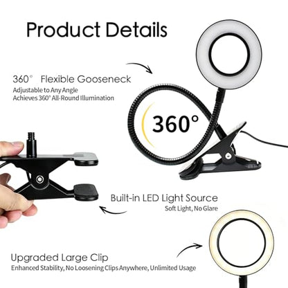 Desk Clip on Lamp for Reading Home Office, Book Light, 10 Dimmable Brightness 3 Modes, Clamp Light for Bed Headboard