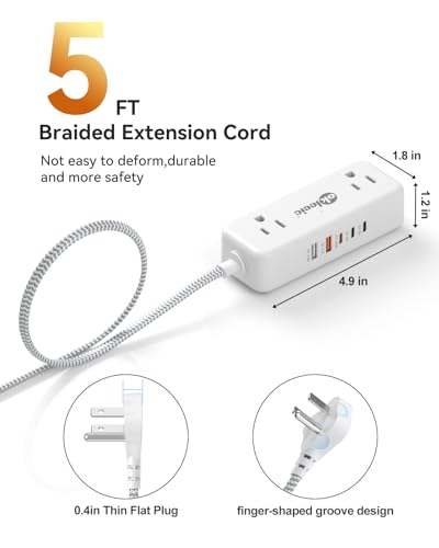 PD30W USB C Travel Power Strip,Cruise Power Strip with 5 USB(3 USB-C) Ports and 4 Outlets, Braided Extension Cord 5Ft, 30W Fast Charging Station Compatible with MacBook Laptops iPad Pro iPhone Samsung - size: 5 FT, style: 4AC+2U3C