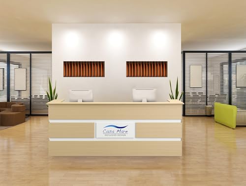 Mares 87" Wood Office Reception Desk Counter & Drawers w/Telescopic Rails & Chrome Handles | Cable Grommet Holes | Option to Add Logo | Front Table Furniture Nail Hair Beauty Salon Spa Restaurant - color: Cream