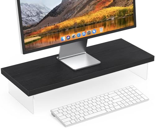 Monitor Stand Riser, 25x10 in Wood & Acrylic Computer Desk Organizer Shelf - color: Black Oak, size: 25*10 Inch