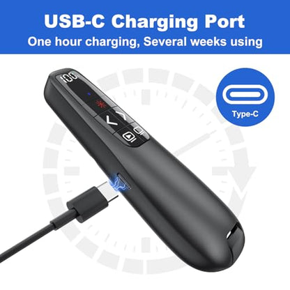 Presentation Clicker & Case, Power Display Wireless Presenter Remote | 2‑in‑1 USB/Type C Receiver, Rechargeable Red Light Pointer Computer PowerPoint PPT Clickers for Mac/Windows - style: Red Light & Power Display