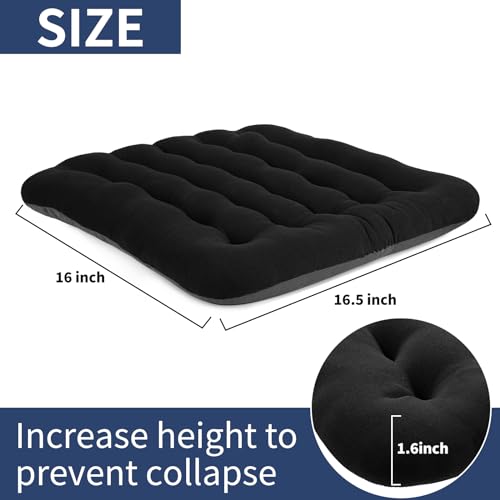 BUYUE Good Support Office Chair Cushion Padded, Soft Velvet Comfortable Non-Slip Seat Cushion for Computer Desk Kitchen Chair (1 Count, Black) - color: Black