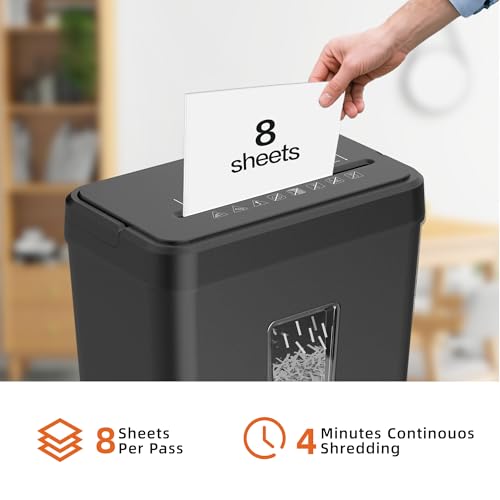 Locksworth 8-Sheet Paper Shredder, 4.23 Gallon Cross Cut Shredder for Home Office, P-4 High Security Shredders for Credit Card Staple Clip, Portable Handle Design - size: 8-sheet