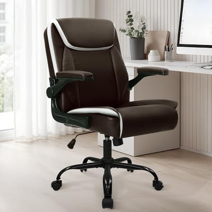 NEO CHAIR PU Leather Office Desk Chair with Adjustable Arms, Brown | Ergonomic Mid Back Computer Desk Chair Comfy with Wheels Swivel Rolling for Home Office Gaming Study - color: Brown