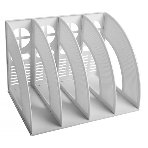 A4 File Holder Magazine File Folder Desk Organizer, 4 Vertical Compartments Bookshelf Document Divider Paper Box Bookends for Office Home Organization and Storage Racks - color: Grey, size: 4 compartments