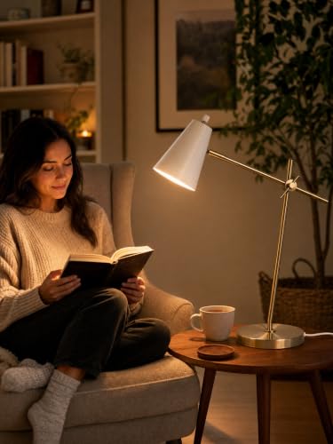 HarvestLand HaloBar White Mordern Desk Lamp, Reading Lamp for Home Office | Adjustable White task lamp, Task lamp, Architect desk lamp, Small desk lamps for small spaces,Mid century table lamp - color: White HaloBar
