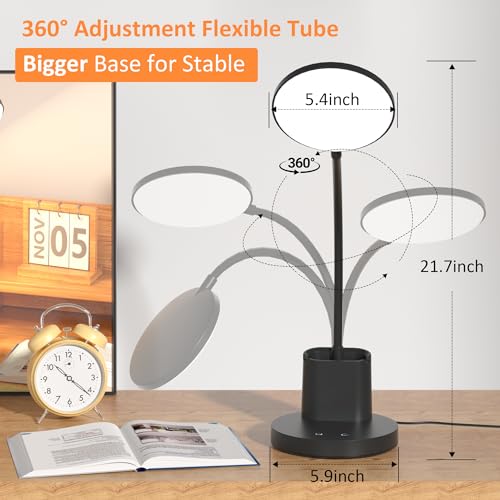 LED Desk Lamp for College Dorm with Pen Phone Holder, Black - color: Black