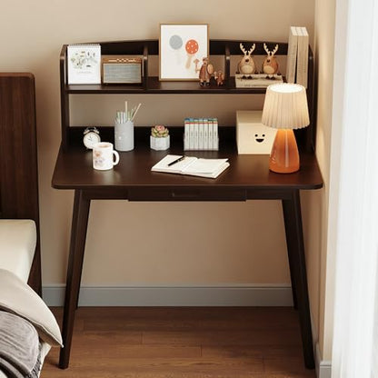 IOTXY Small Writing Desk with Hutch - 39.4" Work Computer Study Table - color: Black Walnut