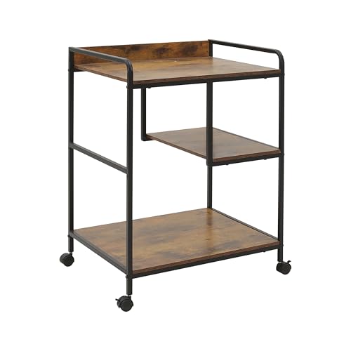 3-Tier Rolling Printer Cart Table Stand Shelves, PC Tower Stand Shelf With Wheels - Under Desk Shelf Unit Storage And Organization, End Sofa Table For Home, Office (Brown Black) - color: Brown Black