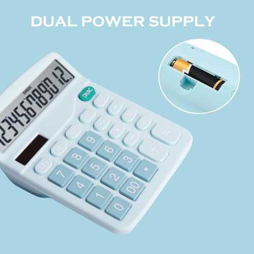 Calculator, 12 Digit Large LCD Display and Sensitive Button, Solar Battery Dual Power Office Calculator, Blue (2 PCS) - style: Blue （2PCS)