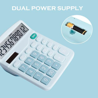 Calculator, 12 Digit Large LCD Display and Sensitive Button, Solar Battery Dual Power Office Calculator, Blue (2 PCS) - style: Blue （2PCS)