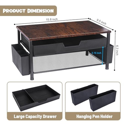 Printer Stand for Desk, Desktop Printer Shelf for Home Office, Brown - color: Brown-High