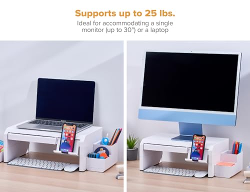 Bostitch Konnect Adjustable Monitor Riser with Drawer, Cell Phone Stand & Pencil Holder, Laptop Stand for Desk, 4 Height Levels, Cable Management & Rubber Feet - color: White, style: Deluxe Laptop Stand Kit