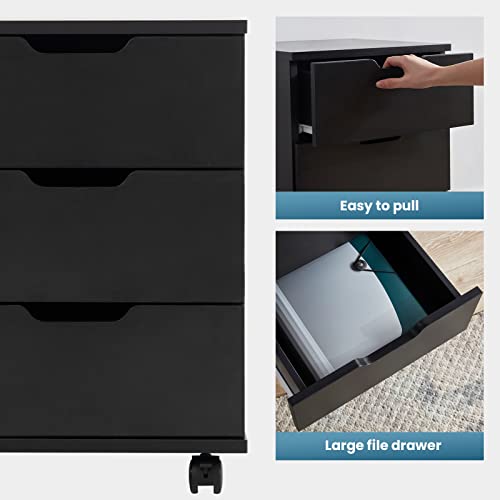 Farini Mobile File Cabinet for Home Office, 3 Drawer Chest Wood, Drawers Unit for Under Desk, Storage Drawers Cabinet Black - color: Black