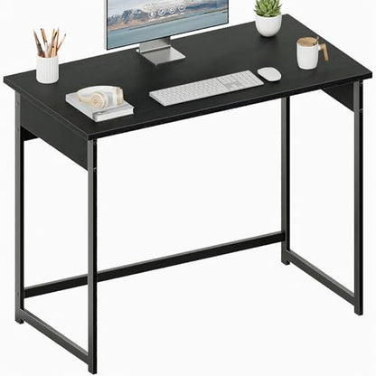 ALISENED Small Computer Desk, Office Desk with Metal Frame, 37.5 Inch Home Office Desk, Water-Resistant, Scratchproof Surface, Table for Small Spaces, Black - color: Black, size: W-37.5in