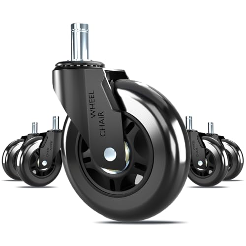 Office Chair Wheels Replacement,3" Chair Casters 7/16" Stem,Universal fit for Most Rolling/Gaming Chairs,Floor Protection for Carpet/Hardwood/Tile,Smooth&Quiet Rolling,Set of 5 - color: Pure Black, size: 11mm-Fit Most
