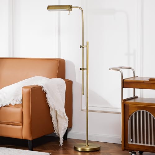 VONLUCE Industrial Floor Lamp, Adjustable LED Floor Lamp for Living Room | 62.5" Industrial Standing Lamp with Swing Arm and 3 Color Temperatures for Living Room, Bedroom, Reading, Antique Brass - color: Antique Brass