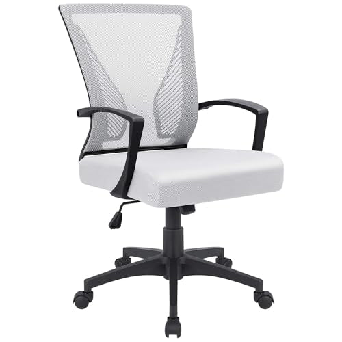 Furmax Office Chair Ergonomic Computer Desk Mesh Chair Mid Back Swivel Lumbar Support with Armrest (1, White) - color: White
