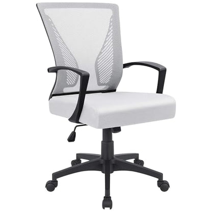 Furmax Office Chair Ergonomic Computer Desk Mesh Chair Mid Back Swivel Lumbar Support with Armrest (1, White) - color: White