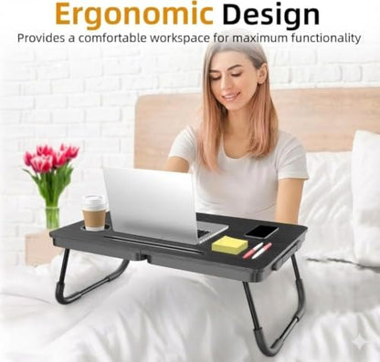BUYIFY 23.4" Foldable Lap Desk Bed Table with Cup Holder Tray Charcoal - color: Charcoal