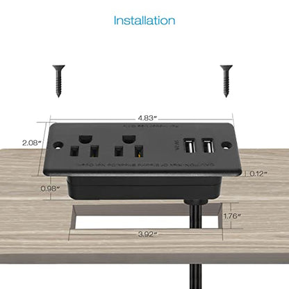 HHSOET Furniture Recessed Power Strip, 10W USB A Ports, Black, 10FT - size: 10ft-USB-A