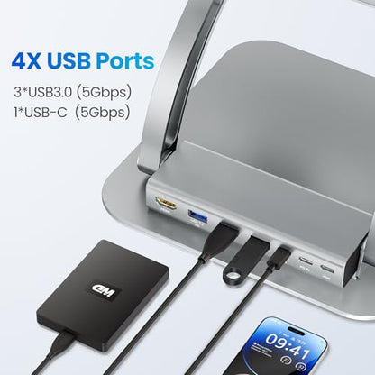 tounee Laptop Stand with Detachable USB-C Hub, 100W PD Charging, 4K@60Hz HDMI, 3 USB Ports, Ergonomic Laptop Holder Docking Station for 10-17" Laptops, MacBook & More - Silver - color: Silver
