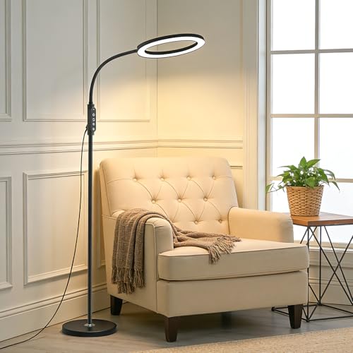 Super Bright 24W LED Reading Floor Lamp, Remote and Touch Dimmable | Flexible Gooseneck Adjustable Floor lamp,Standing Lamps for Tattoo, Makeup, Eyelashe, Craft, Work, Sewing, Black Modern - color: Black 24W Remote and Touch Dimming