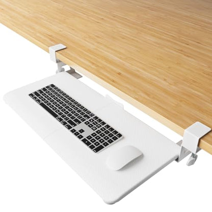 NearHub Large Keyboard Tray Under Desk Slide Out with Extra Sturdy C Clamp Mount System,26'' (30'' including Clamps) x11 Slide-Out Keyboard Drawer Under Desk for Typing,Keyboard Mouse Tray,White