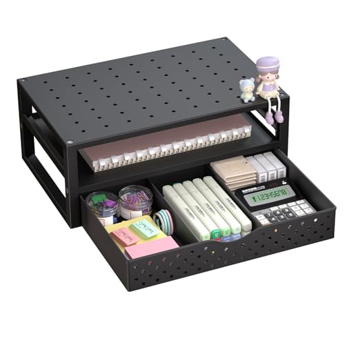 WALI Monitor Stand Riser with Drawer | Desk Organizers and Accessories for Computer, Printer, Laptop Stand for Home Office Supplies, (PTT005-B), 1 Pack, Black - color: Black, size: 16"L * 10"W,14" 1 Drawer