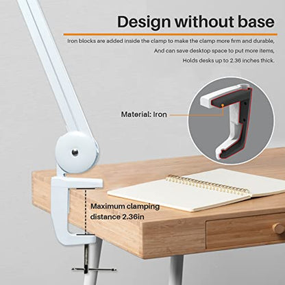 Bifocal LED Magnifying Lamp with Clamp, 14W 1200LM, White | 5-inch bifocal glass lens with 60 SMD LEDs provides 2.25X & 6X magnification and 4 brightness levels - color: White