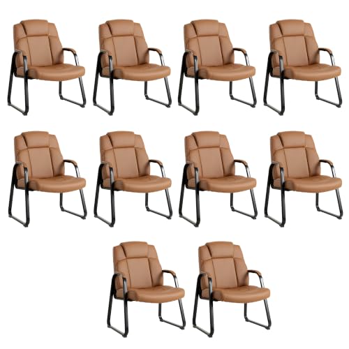 Okeysen Big & Tall Waiting Room Chairs Set of 10, PU Leather Reception Guest Chair with Padded Arm Rest, Office Desk Chair with Sled Base No Wheels, for Office Meeting, Conference Room, Lobby, 500lb - color: Brown, size: Set of 10