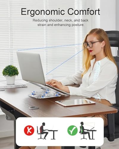 Laptop Stand for Desk, Adjustable Laptop Riser Holder | Aluminum Foldable Desktop Book Stands, Ventilated Cooling Computer Notebook Stand with 10-17" (Silver) - color: Frosted Silver
