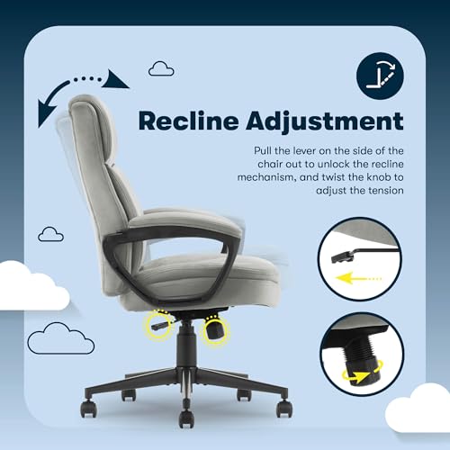 Serta Executive Office Chair with Lumbar Support, Fixed Arms Leather Chair - color: Gray Velvet Fabric